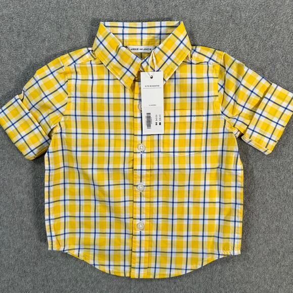 Janie and Jack Baby Boy 12-18 Months Button Down Shirt Yellow Plaid New - Picture 1 of 5